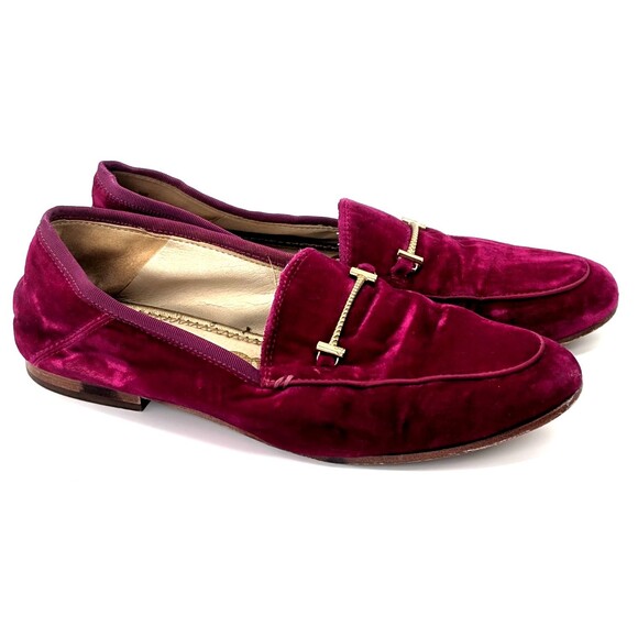 Sam Edelman Shoes - Sam Edelman Lorraine Velvet Fushia Pink Velou Slip on Loafers Gold Accent Size 7